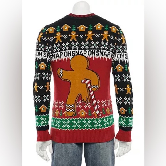 Christmas 🎄 UGLY Sweater “OH SNAP!” Gingerbread Man w/Candy Cane Crutch Size S - Picture 6 of 6